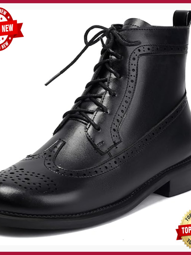 Women's Wingtip Oxford Combat Boots Side Zip Ankle Booties Lace Up Chunky Heel